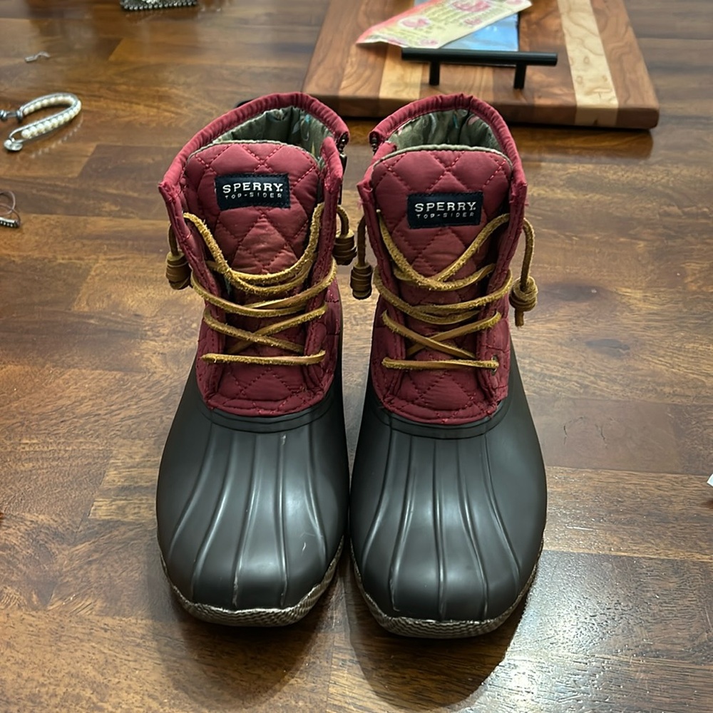 Sperry Top-Sider Saltwater Duck Boots STS93028 Red Maroon Green